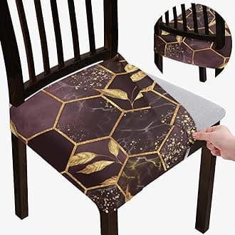 BRIDA Stretchable Floral Geometric Printed Dining Chair Seat Covers Elastic Chair Seat Case Protector, Slipcovers (Golden Hexagon, 4 Seat Cover)