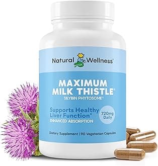Natural Wellness Maximum Milk Thistle, 90 240 mg Capsules, Support and Protect Your Liver with Most Absorbable and Potent Formula on The Market