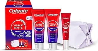 Colgate Visible White Purple Toothpaste for Teeth Whitening 240g and Visible White Whitening Booster Gel 13g with Pouch