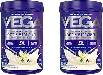 Vega Protein Made Simple Protein Powder, Vanilla - Stevia Free, Vegan, Plant Based, Healthy, Gluten Free, Pea Proteins for Women and Men (Packaging May Vary), 9.2 oz(Pack of 2)