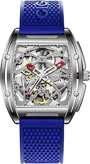 - Z Series Automatic Mechanical Watch, Luxury Skeleton Wristwatch Tonneau with Silicone Strap Stainless Steel Business Dress Waterproof Timepiece Gifts for Men and Women