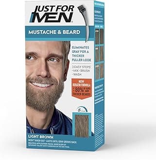 Just For Men Mustache & Beard, Beard Dye for Men with Brush Included for Easy Application, With Biotin Aloe and Coconut Oil for Healthy Facial Hair - Light Brown, M-25, Pack of 1