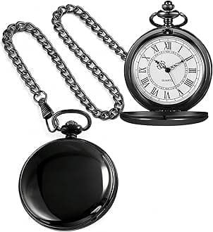 Smooth Pocket Watch Alloy Steel Quartz Roman/Arabic Numerals with 37cm Chain for Father's Day Xmas Best Gifts