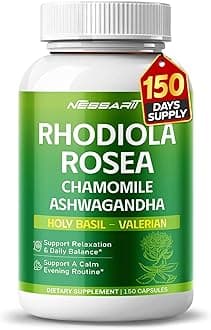 RHODIOLA ROSEA Supplement- 11-in-1 Natural Blend with Chamomile L-Theanine Ashwagandha Holy Basil Valerian Passionflower - 150 Count