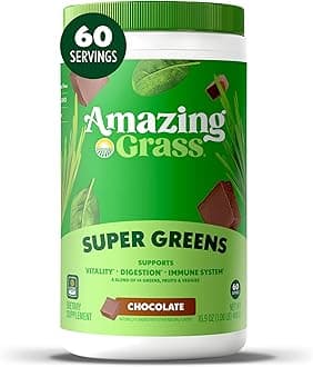 Greens Blend Superfood: Super Greens Powder Smoothie Mix with Organic Spirulina, Chlorella, Beet Root Powder, Digestive Enzymes & Probiotics, Chocolate, 60 Servings (Packaging May Vary)