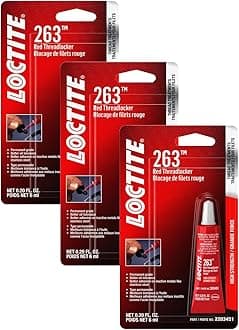 LOCTITE 263 Threadlocker for Automotive: High-Strength, Oil Tolerant, High-Temperature, Fluorescent, Anaerobic, Heavy Duty Applications | Red, 6 ml Tube (PN: 2203451) (Pack of 3)