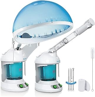 DENFANY Hair Steamer Facial Steamer 2 in 1 – Nano Ionic Steam for Deep Hydration, Adjustable Arm, Easy-Clean Wide Mouth Tank, Home & Salon Use