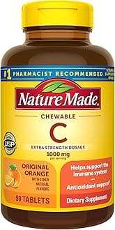 Extra Strength Dosage Chewable Vitamin C 1000 mg per serving, Dietary Supplement for Immune Support, 90 Tablets, 45 Day Supply