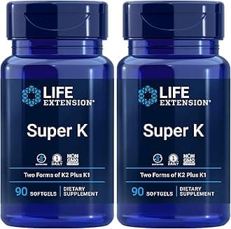 Life Extension Super K, Vitamin K Supplement, 2000 Mcg Vitamin-K and 1180 Mcg Vitamin K2, Heart Health, Once-Daily, 90 Softgels (Pack of 2)