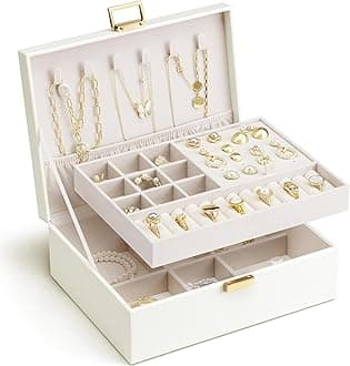 Vlando Jewellery Box, 2 Layer Jewellery Organiser with Removable Tray, Jewellery Storage Case for Necklace,Bracelets, Earring Storage Organiser, Gift for Women
