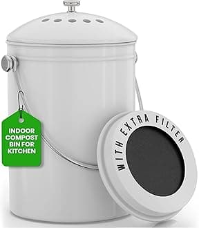Utopia Kitchen Kitchen Countertop Compost Bin - 1 Gallon Compost Bucket for Kitchen with Lid - Includes 1 Spare Charcoal Filter (White)
