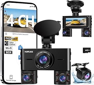 360° Dash Cam Front and Rear Inside, 4 Channel Dash Camera for Cars FHD 1080Px4, Built-in Wi-Fi, 3.16” IPS Screen, WDR Night Vision, Voice Control, Free 64GB Card, 24H Parking Mode