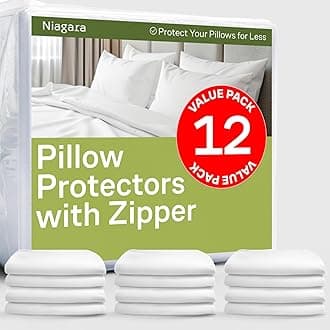 Ultra Soft Pillow Protectors with Zipper Standard Size - Set of 12 Breathable Pillow Covers - 100% Protection Against Stains, Dust & Dirt - Machine Washable (White)