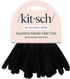 Kitsch Recycled Nylon Thin Hair Ties | No Damage Hair Elastics | Hair Bands | Ponytail Holders | Black Hair Ties for Thick Hair & Thin Hair | Holiday Gift | Hair Accessories Girls (Pack of 20)