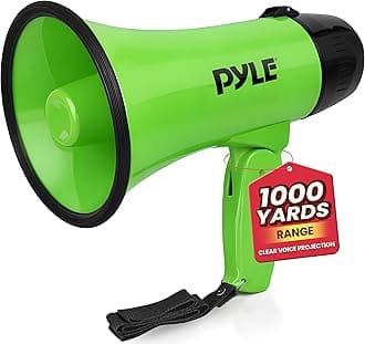 Pyle Compact 20-Watt Megaphone Speaker with Microphone, Siren, Bullhorn - Battery Operated, Foldable Handle, 2 Modes, 1000 Yards Range - Perfect for Cheerleading, Police, Football, and more - Green