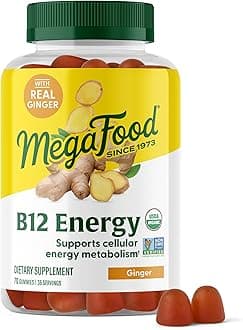 ​MegaFood Vitamin B12 Energy Gummies - Vegan - With Methyl B12 Vitamins to Support Cellular Energy Production - Ginger - Daily Vitamin B12 Supplement - USDA Organic - 70 Gummies, 35 Servings