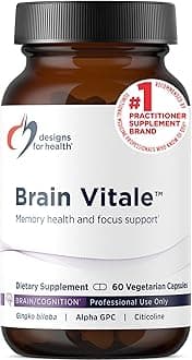 Designs for Health Brain Vitale - Supports Focus, Memory, and Stress with Nootropic Blend of Choline, Citicoline, Phosphatidylserine, Ginkgo Biloba, and Alpha GPC - Gluten Free, Vegan (60 Capsules)