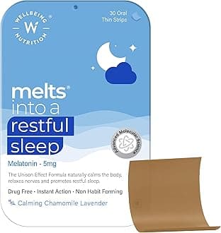 Melts Restful Sleep Aid | Plant-Based Melatonin 5mg, Chamomile, Tagara, L-Theanine for Deep Sleep | Clinically Proven, Safe & Non-Addictive Sleep Aid, 30 Oral Strips