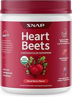Snap Supplements Heart Beets, Organic Beet Root Powder, Cardiovascular Support Supplement for Men & Women, Beets, Pomegranate, B Vitamins & Red Spinach, Heart Health Support, 30 Servings, Mixed Berry
