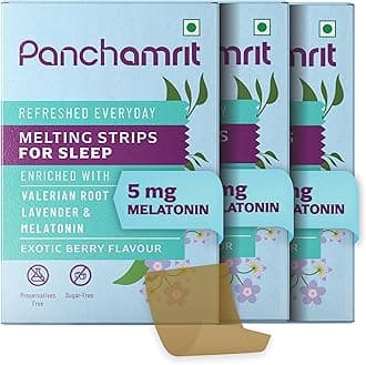 Panchamrit Melatonin 5mg Deep Sleep Supplement –90 Strips | Melting Oral Sleeping Strip with Ayurvedic Herbs, Valerian Root,Chamomile |Fast-Acting,Non-Addictive, No Sugar|Restful Sleep, Anxiety Relief