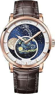 agelocerLuxury Automatic Mechanical Watch Original Men Watch with 3D Moon Phase Watch Dial Tourbillon Skeleton Stainless Steel Men's Wrist Watch