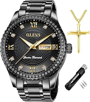 OLEVS Diamond Watches for Men,Business Dress Watch Waterproof Luminous,Male Golden Big Dial Luxury Casual Quartz Analog Watches with Day Date Calendar and Stainless Steel Band