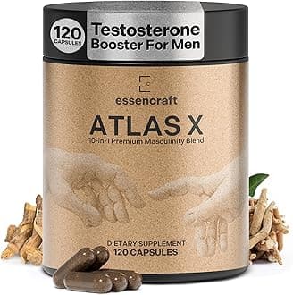 Atlas X Testosterone Supplement for Men – 10-in-1 Natural Testosterone Booster & Muscle Booster w/Shilajit, Zinc, Tongkat Ali, & More (120 Capsules)