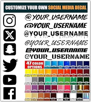 - VulgrCo Custom Social Media Stickers, Personalized Custom Car Sticker, Durable Vinyl Username Tag Stickers for Cars
