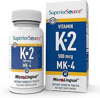 Vitamin K2 500 mcg MK-4 - Bone Strength & Health Support Supplement - Vitamin K Supplement Helps in Soft Tissue Health & Calcium Absorption - 60 Sublingual Dissolving Tablets