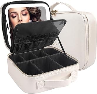 MOMIRA Makeup Box with Mirror, Cosmetics Storage Box, Cosmetics Box, Makeup Case, With Adjustable Dividers, 3 Color Adjustable LED Lights, Makeup Brush Case, Handheld, Large Capacity, Freestanding,