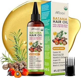 AKBAN Hair Growth Oil with 100% Pure Batana, Castor, Rosemary & Pumpkin Seed Oils – Infused with Biotin, Keratin & Vitamin E – Strengthening & Thickening Treatment for Healthy Hair – 4 FL OZ