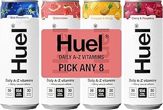 Huel Daily A-Z Vitamins Energy Drink, Pick any 8 x 330ml Cans, Choose from Blue Raspberry, Cherry & Raspberry, Pineapple & Mango, Watermelon, Low Calorie, Caffeine Boost