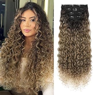 LONAI 4PC Clip in Hair Extensions, 100％ Pure Protein Silk Curly Hair Extension for Women, 26 Inch Long Soft Natural Hair Extensions-Dark Brown to Medium Brown Light Roots