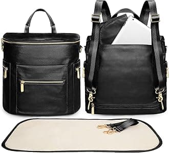 Leather Diaper Bag Backpack by miss fong, Backpack Diaper Bag with Changing Pad,Wipes Pouch,Diaper Bag Organizer