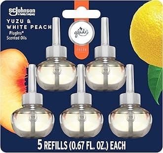 PlugIns Refills Air Freshener, Scented and Essential Oils for Home and Bathroom, Yuzu & White Peach, Fresh Collection 3.35 Fl Oz, 5 Count