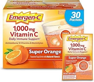 Emergen-C 1000mg Vitamin C Powder for Daily Immune Support Caffeine Free Vitamin C Supplements with Zinc and Manganese, B Vitamins and Electrolytes, Super Orange Flavor - 30 Count