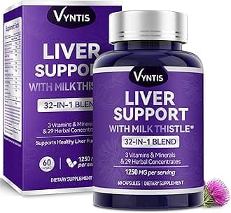 32-in-1 Liver Cleanse Detox & Repair - Liver Support Supplement with Milk Thistle, Artichoke Extract, Dandelion Root & Beetroot Powder for Liver Health - 1250mg per Serving (60 Capsules)