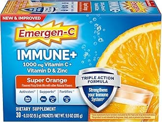 Immune+ Triple Action Immune Support Powder, BetaVia (R), 1000mg Vitamin C, B Vitamins, Vitamin D and Antioxidants, Super Orange – 30 Count