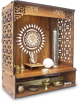 Heartily® Shlok Beautiful Wooden Pooja Mandir for Home or Puja Temple Stand for Office and Shops with Led spot Light (H- 18, L- 16, W-8.75 Inch)
