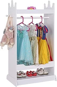 UTEX Kid’s See and Store Dress-up Center, Costume Closet for Kids, Open Hanging Armoire Closet, Pretend Storage, Costume Dresser(White)