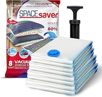 Spacesaver Vacuum Storage Bags with Hand Pump - Vacuum Seal Bags for Clothing, Comforters, Blankets - Reusable Compression Bags for Travel, Moving, Organization - 2S, 2M, 2L, 2XL Sizes - Pack of 8