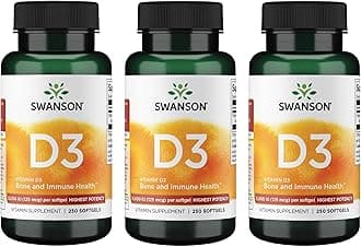 Swanson Vitamin D3 5,000 IU Bone, Immune, and Heart Health Supplement for Sun-Deprived Adults Seeking Bone, Immune, and Heart Support - 125 mcg Cholecalciferol (250 Softgels, 3 Pack)