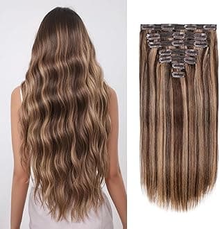 Jiameisi Clip in Hair Extensions Real Human Hair, 14inch Remy Human Hair Extensions Double Weft 70g 7pcs, Natural Straight Clip ins for Women,Ideal for Daily #4/27 Strawberry Blonde to Medium Brown