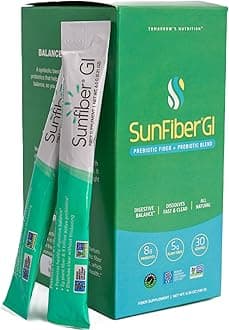 Sunfiber GI, Prebiotic Fiber & Probiotic Blend, 5g Prebiotic Fiber & 8 Billion Probiotics Per Serving, Low FODMAP, 30 Packets, Unflavored