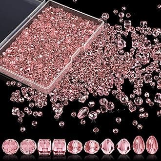 Crystal Beads, 600 Pcs Glass Beads, Assorted Crystal Beads for Jewelry Making, Rondelle Jewelry Beads with Container Box, Crystal Glass Beads for DIY Necklace Bracelet Earring(4/6/8mm, Pink Color)