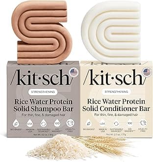 Kitsch Rice Water Protein Solid Shampoo and Conditioner Set for Hair Growth – Strengthening Hair Care Duo w/Rice Protein & Vitamins for Damage Repair – Paraben, Sulfate & Silicone Free, Made in USA