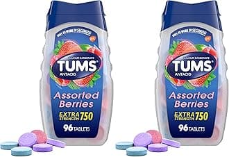 TUMS Extra Strength Assorted Berries Antacid Tablets for Heartburn Relief, 96 Count (Pack of 2)