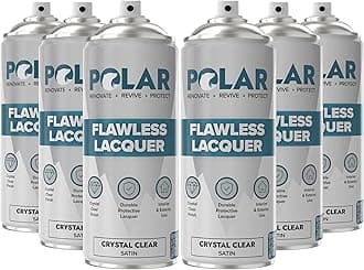 Polar Clear Satin Flawless Lacquer Spray - 6 x 13.5 Fl Oz - Clear Coat Spray Paint - Non-Yellowing & Scratch Resistant - Interior & Exterior Surfaces for Wood, Metal, Plastics, Glass & Ceramics