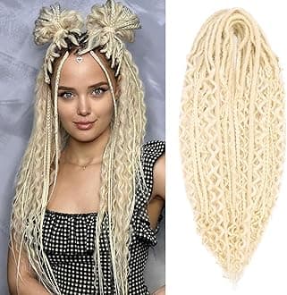 Leeven Synthetic Dreadlock Extensions Double Ended 24 Inch 30 Strands Boho Dreads 613 Blonde 3 Style Mixed Wavy Curly DE Dreads Braid in Full Set Dread for Women Girl