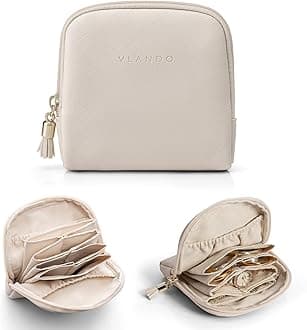 Vlando Mini Jewelry Travel Case,Jewelry Pouch Bags with Zipper,Velvet Jewelry Organizer Storage Bag for Bracelet Rings Earring Travel Essentials Gifts for Women Girl-Beige